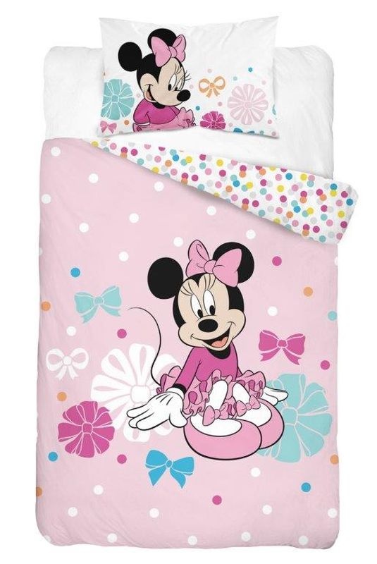 Obliečky do postieľky Minnie bodky ružová