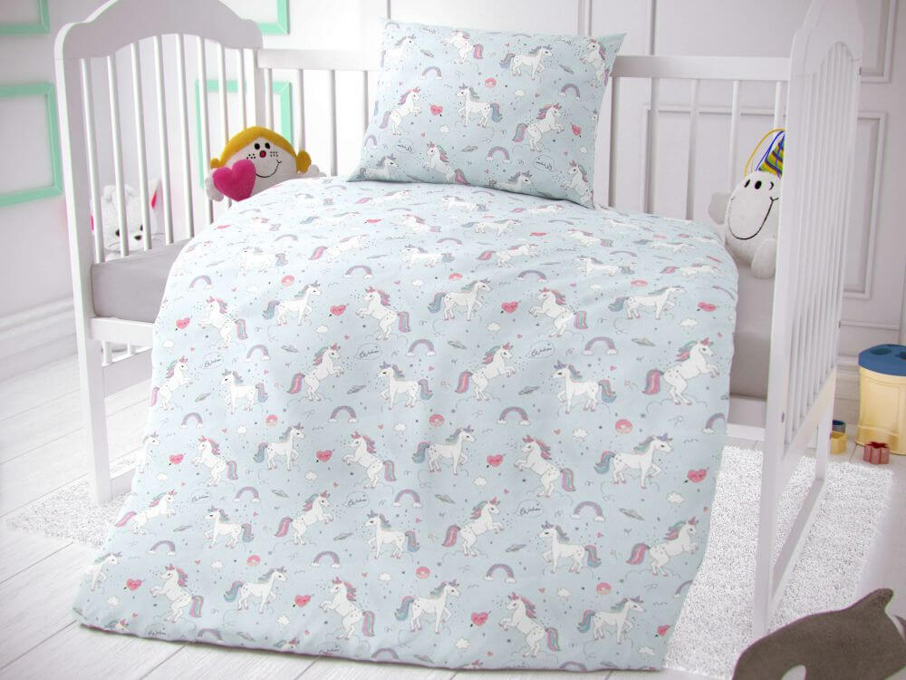 Bavlnené obliečky do detskej postieľky Unicorn sivá