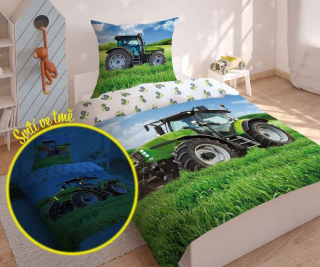 Svietiace obliečky Traktor green