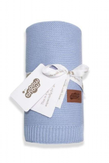 Pletená deka do kočíka bavlna bambus modrá